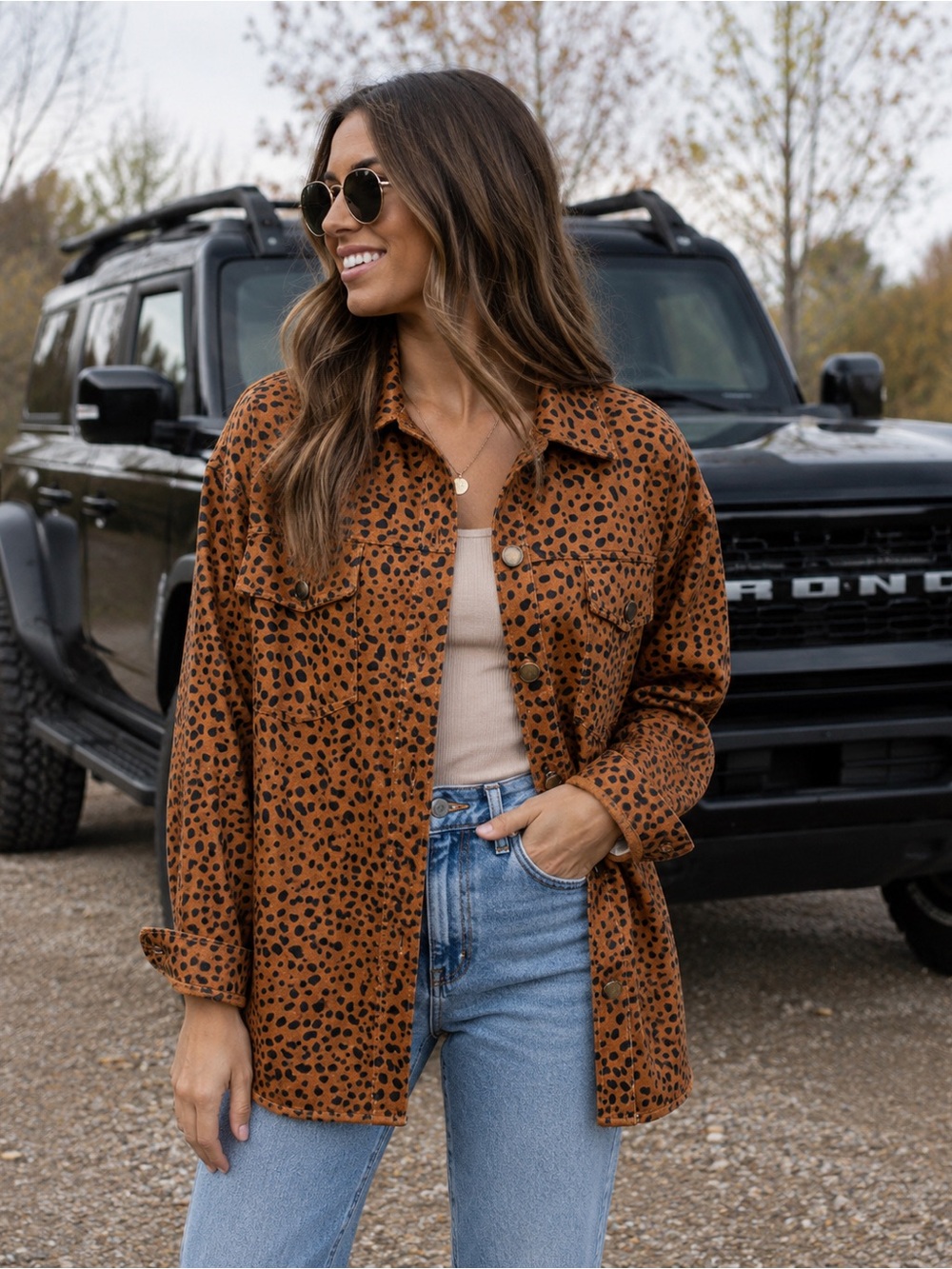 🤎She + Sky Neutral Cheetah Button Down Suede Fall Jacket - Size Medium